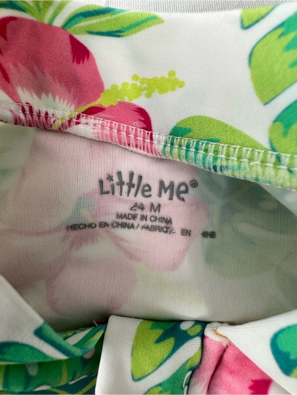 Little Me Pink & Green Floral Ruffle Rashguard One-Piece - Picture 3 of 3